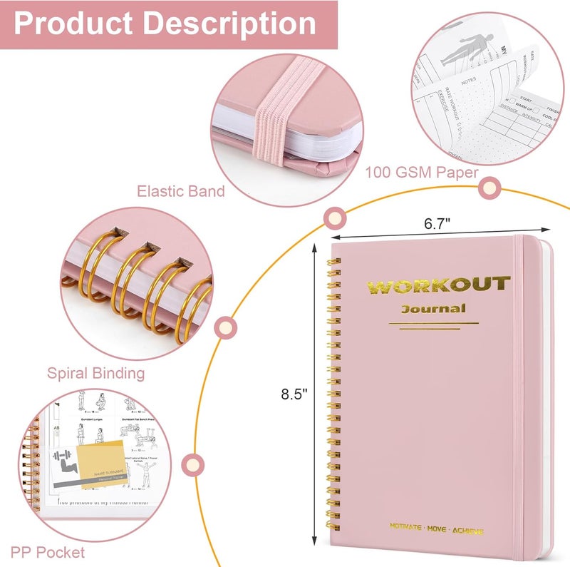 Guirnd Undated Fitness Workout Journal for Men & Women, A5(8.5" x 6.7") Fitness Journal Workout Planner, Workout Log Book Planner for Tracking, Motivating, and Achieving Your Fitness Goals - Pink - Image 2